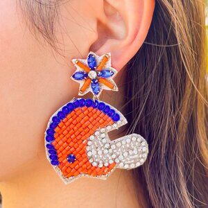 Orange Blue Football Helmet Team Colors College Auburn AU Gameday Earrings NEW
